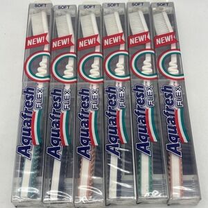 6- Aquafresh FLEX Toothbrush Full Size SOFT In Clear Hard Plastic Case NOS Read